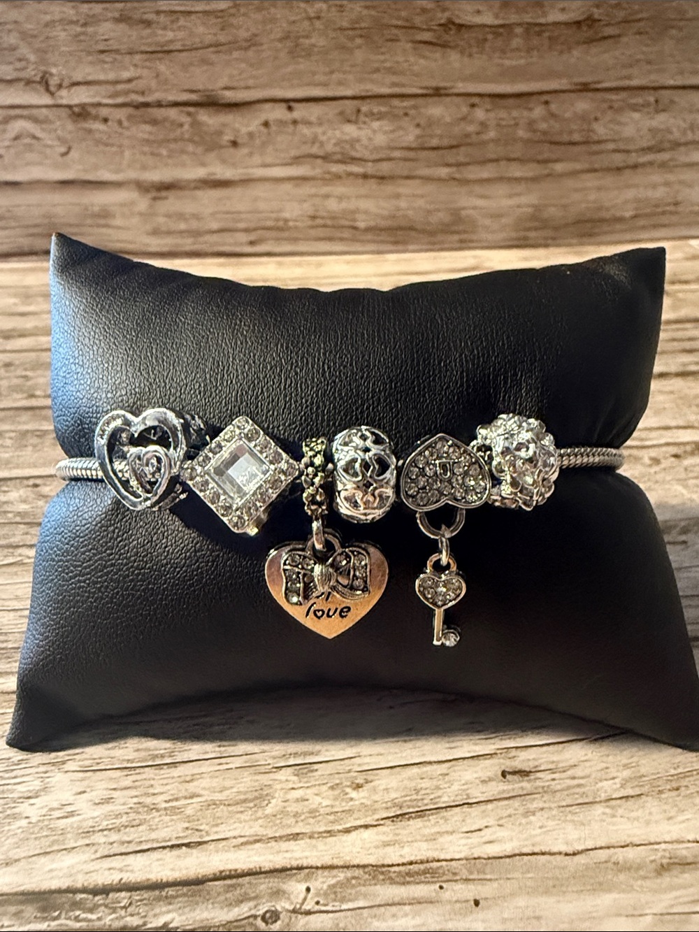 Silver Charm Bracelet with Heart & Key Charms - Love Design S-Steel